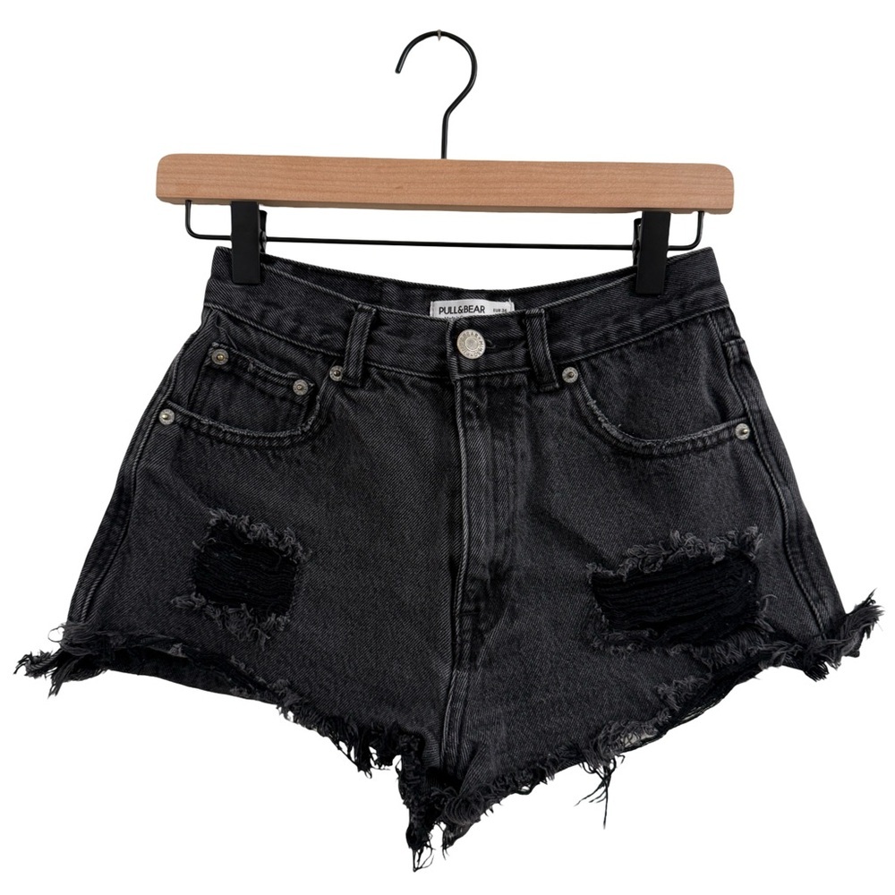 Pull&Bear Black Distressed Jean Shorts